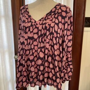 Anthropologie Black Tunic with Pink Rose Print